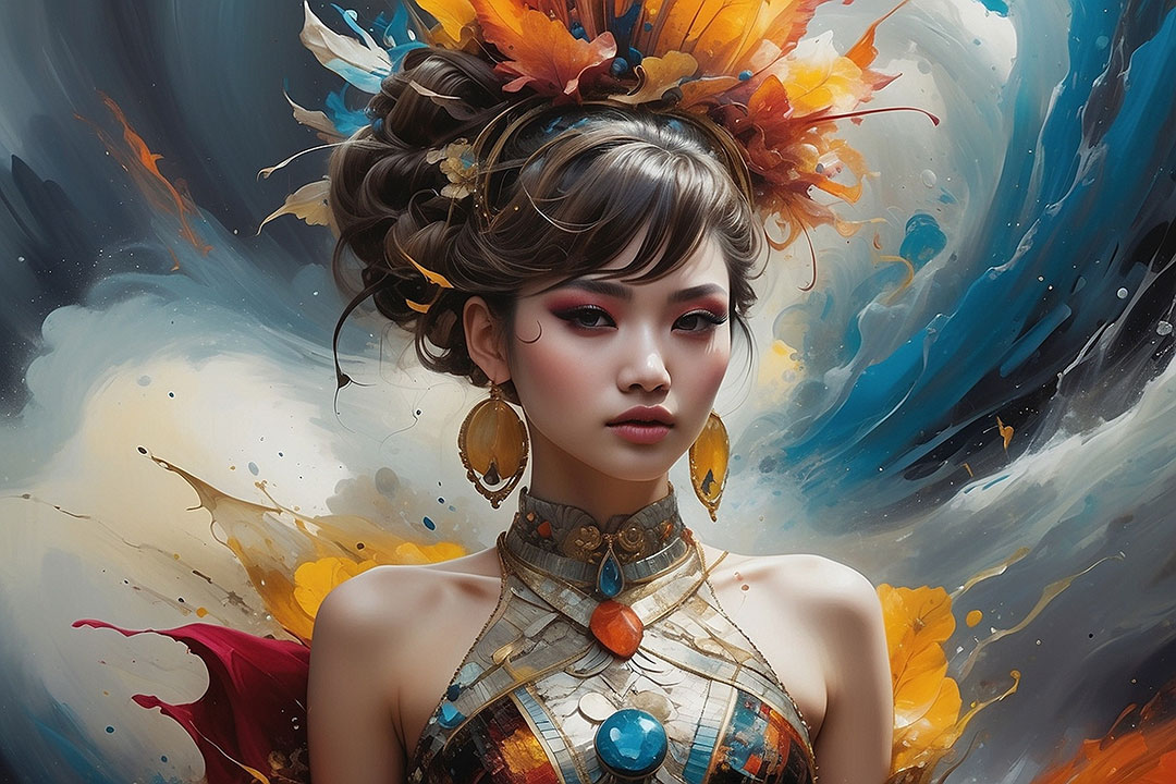 水彩风格冷艳的AI美女